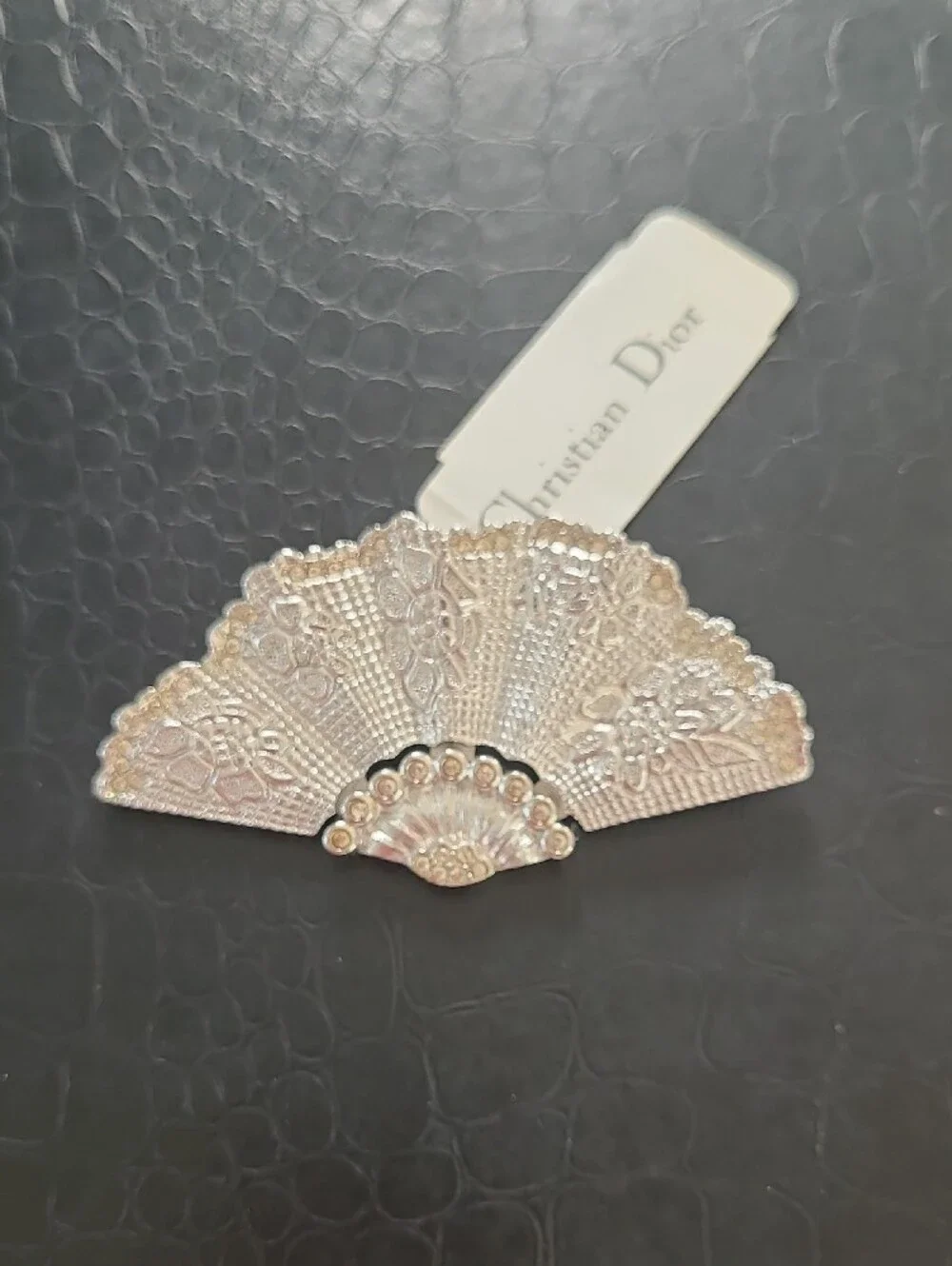 Vintage Dior Fan-Shaped Crystal Brooch in Pale Gold and Clear